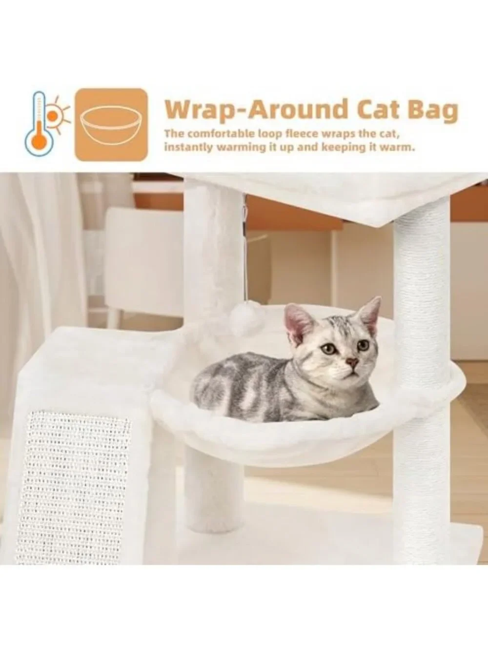 Cozy Cat Tree Tower with Scratching Post, Hammock & Playful Toy Balls - Beige